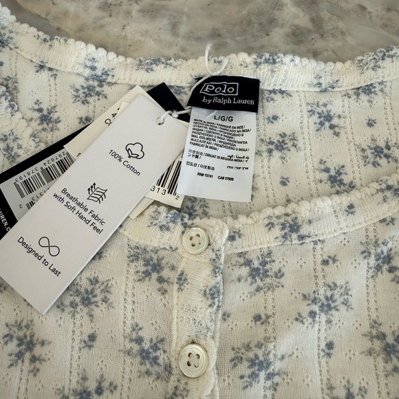 🌸NWT Polo by Ralph Lauren 100% cotton floral white and Blue pj set Large - Picture 5 of 7